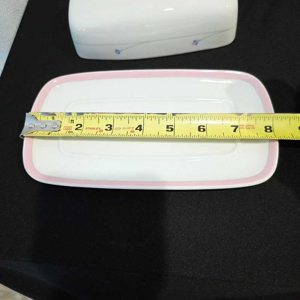 Vintage Signature Radiance Porcelain Butter Dish Pink Blue Floral Japan 80s